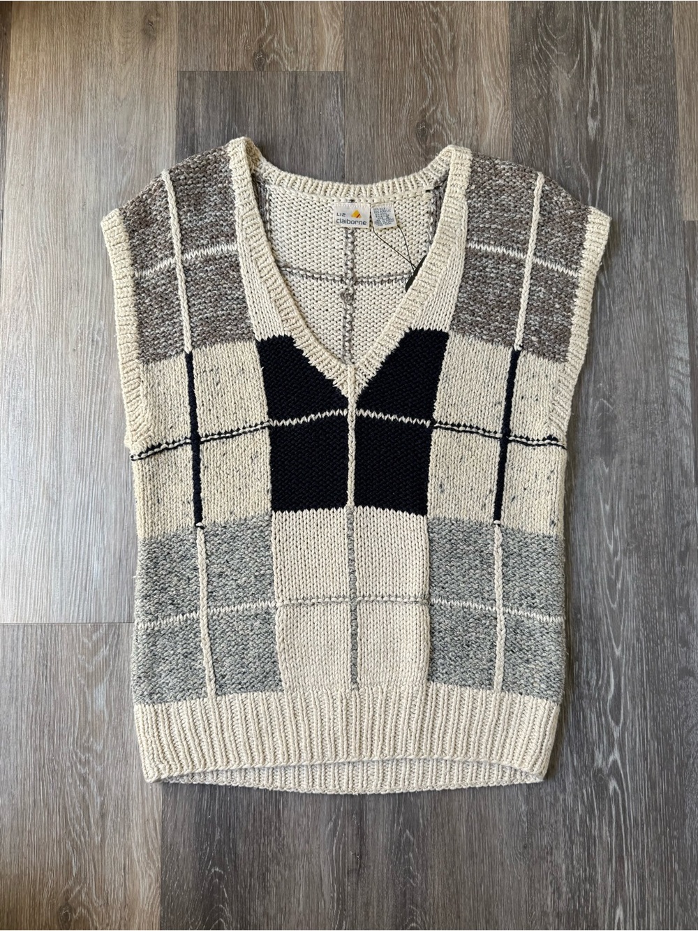Vintage Liz Claiborne Knit V‑Neck Sweater Vest Silk Blend Size S